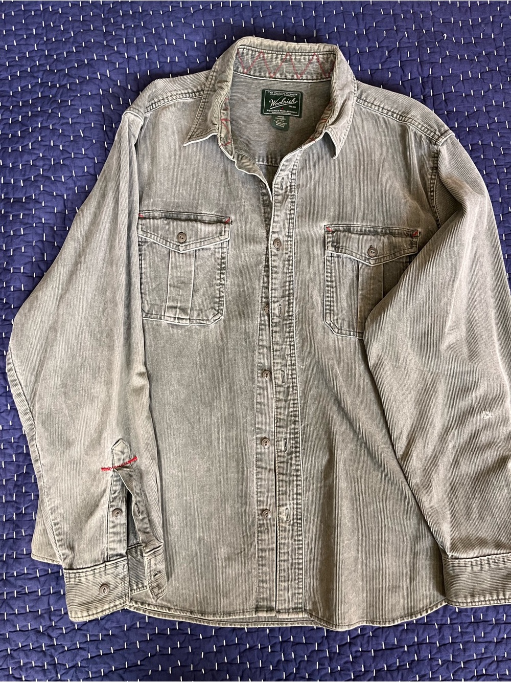 Woolrich Gray/Green Heavyweight Corduroy Button Down Shirt